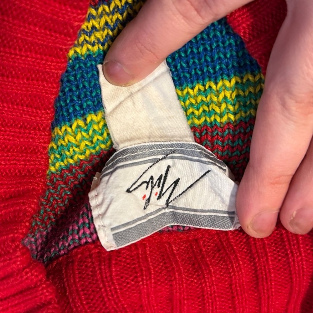 Vintage 80s Fair Isle Rainbow Sweater – Bright Geometric Knit Retro Ski Lodge M - Picture 6 of 6